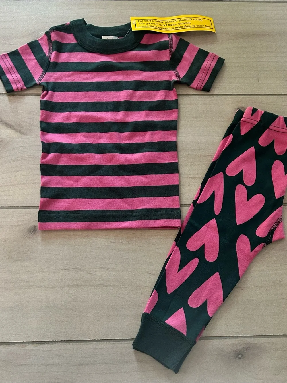 NWT Hanna Andersson Pink and Green Striped Heart Mix Up Pajama Set